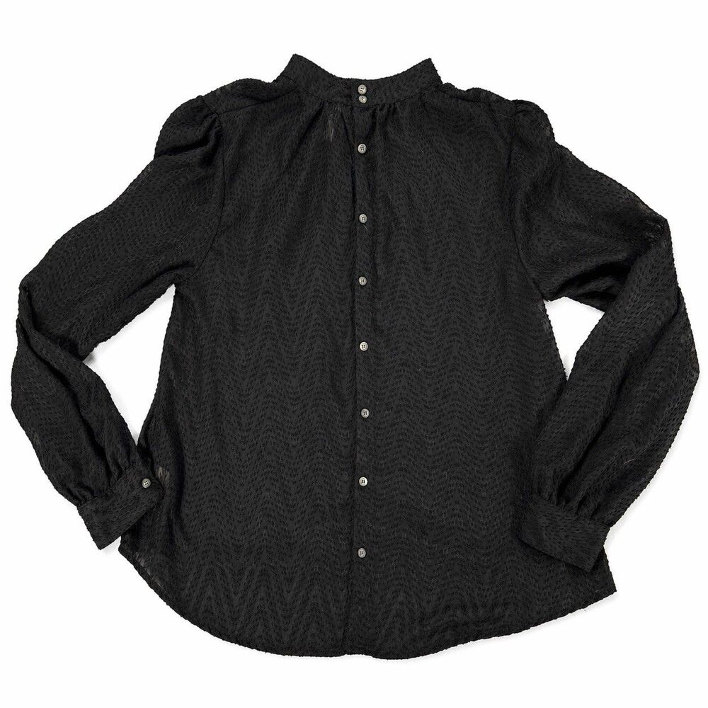 Free People After Midnight Blouse M Black Sheer Mesh Chevron Button Back - Picture 4 of 7